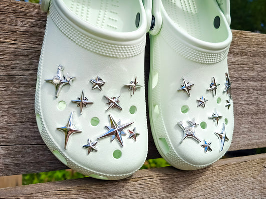 Silver Stars Clog Charms 18pc Set