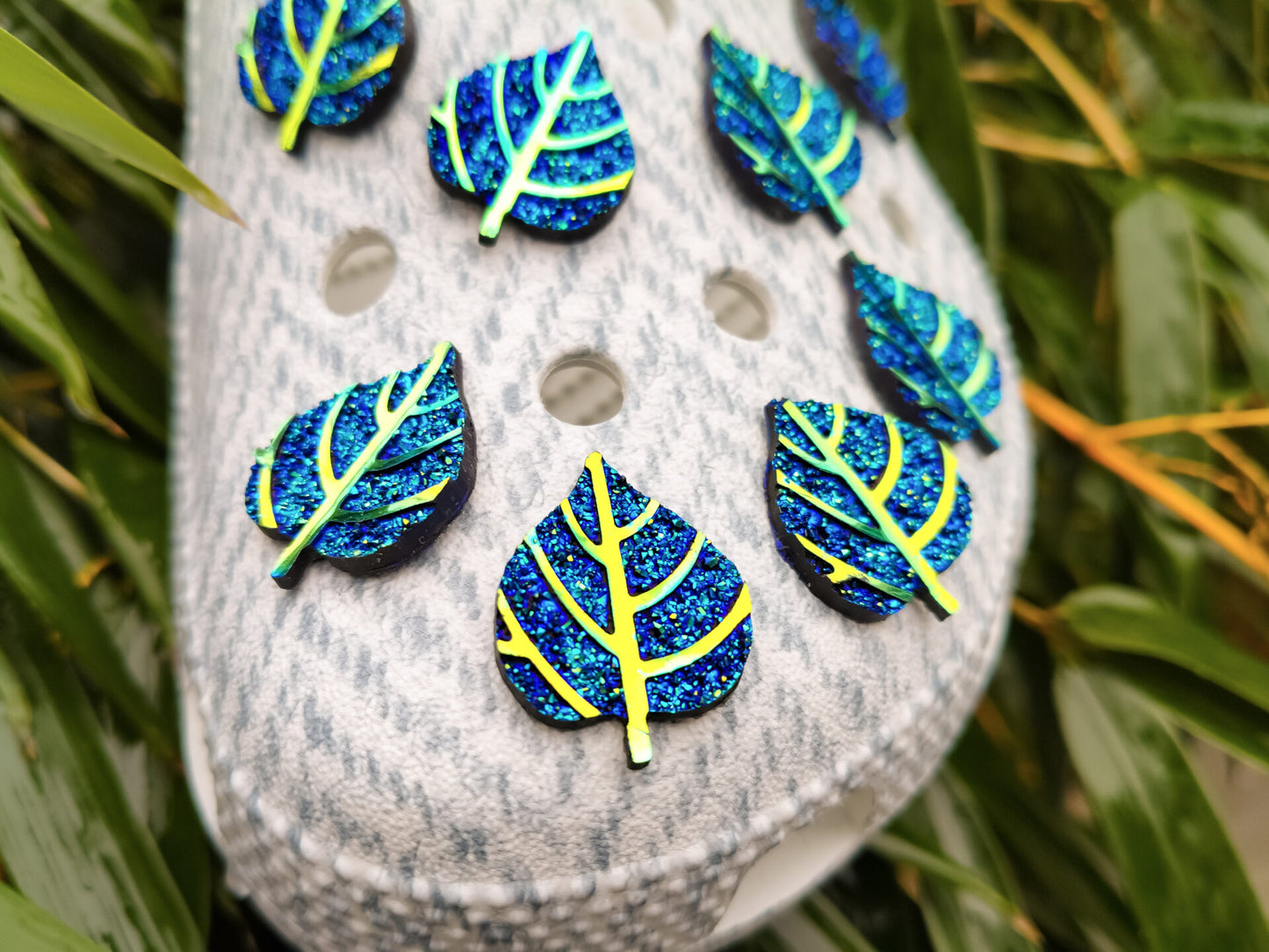 Blue & Gold Leaf Clog Charms