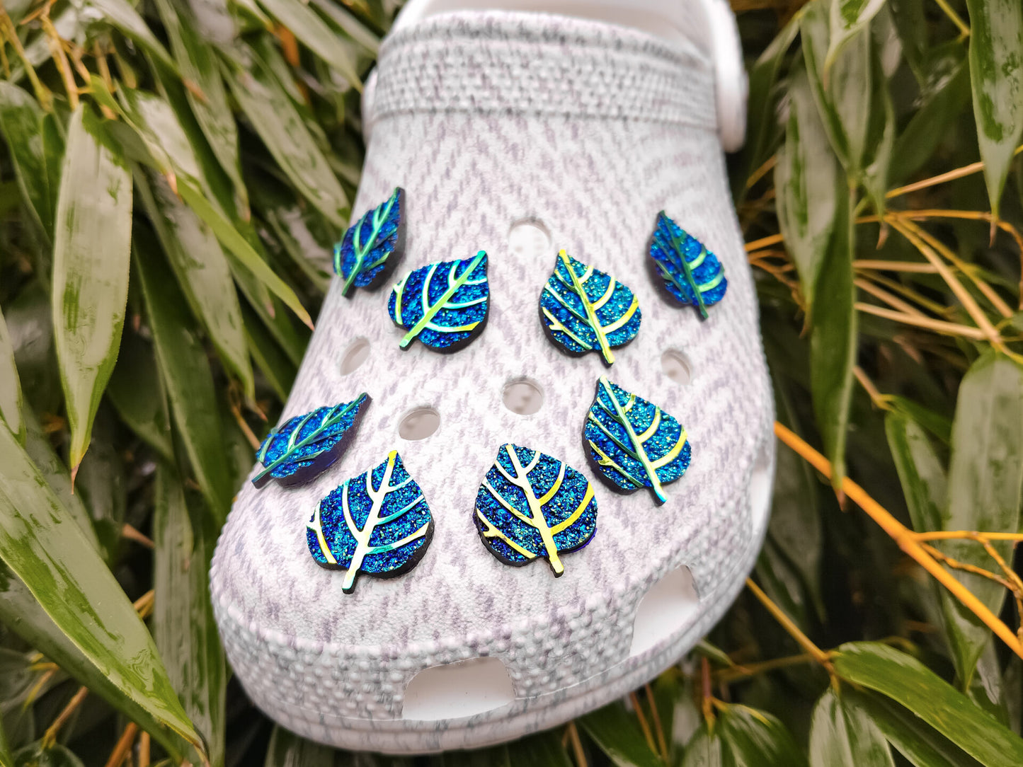 Blue & Gold Leaf Clog Charms