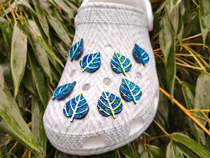 Blue & Gold Leaf Clog Charms