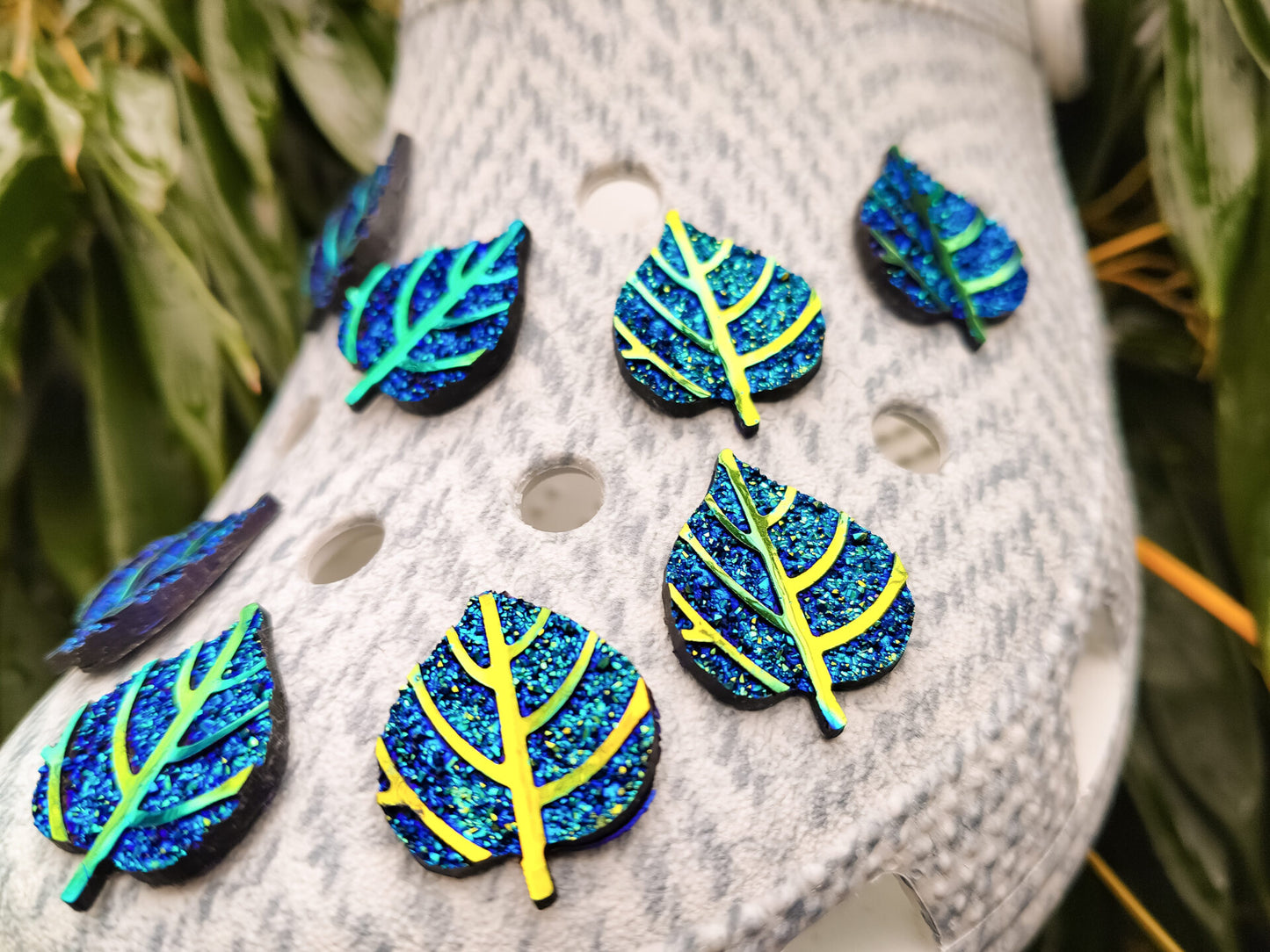 Blue & Gold Leaf Clog Charms