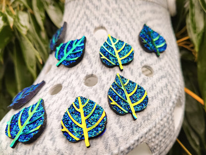 Blue & Gold Leaf Clog Charms