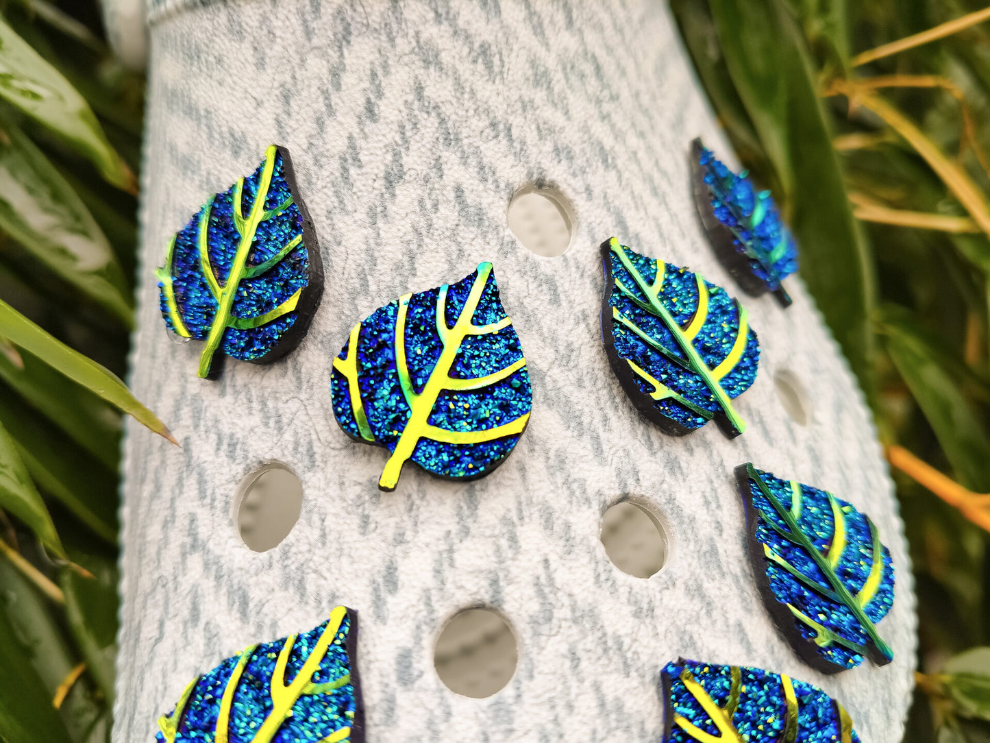 Blue & Gold Leaf Clog Charms