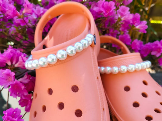 White Faux Pearl Clog Chains 2pc Set