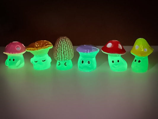 Glow-in-the-dark wild mushroom charms on a shoe shoe. These whimsical accessories light up in the dark, adding a magical and nature-inspired touch to your footwear. Perfect for customizing your shoes with a unique forest theme.