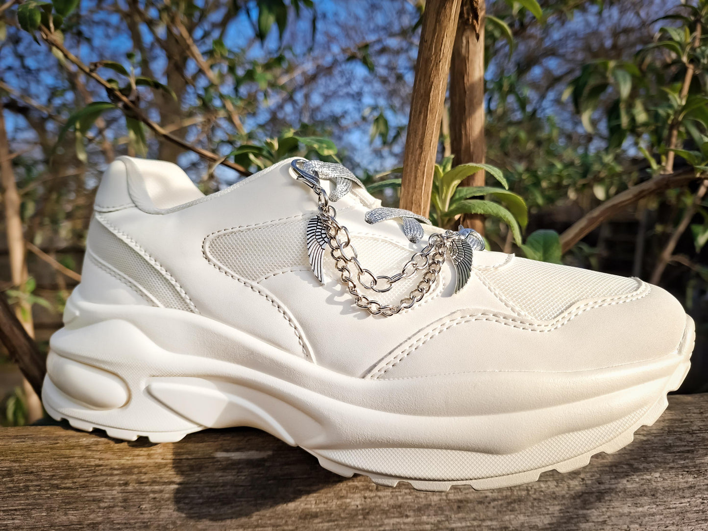 Silver Wing Shoe Chains 2pc Set