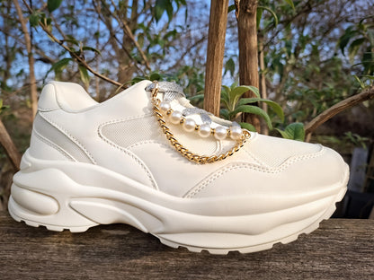 Gold Pearl Shoe Chains 2pc Set
