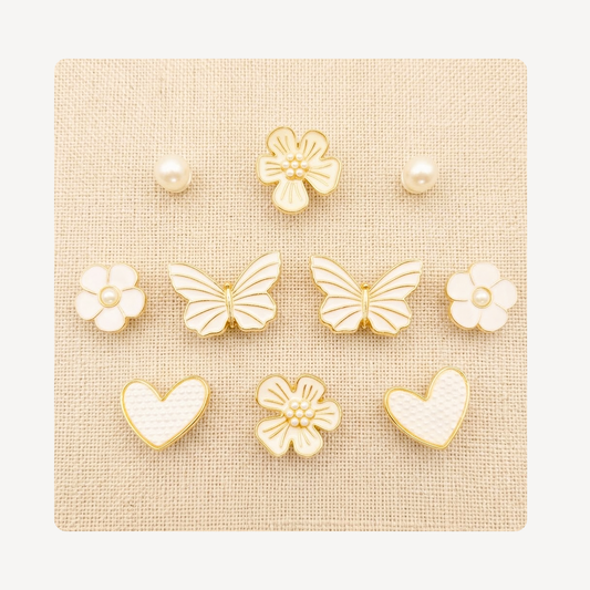 White Floral Clog Charm 10pc Set