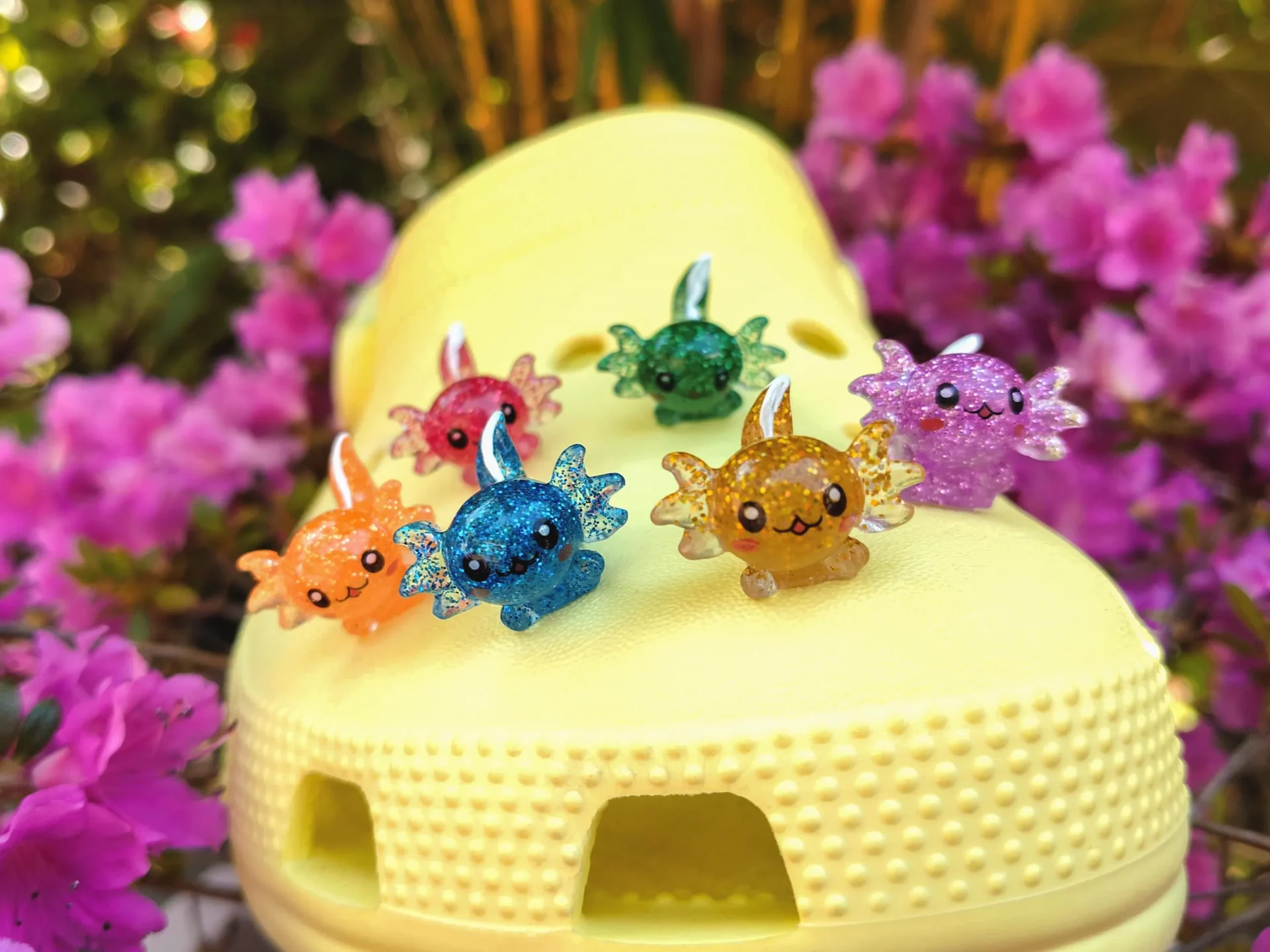 Glitter Axolotl Croc Charms
